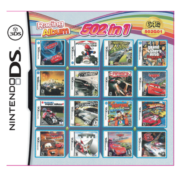 502-in-1 super combination game card, NDS, retro game collection, US version of color box packaging.