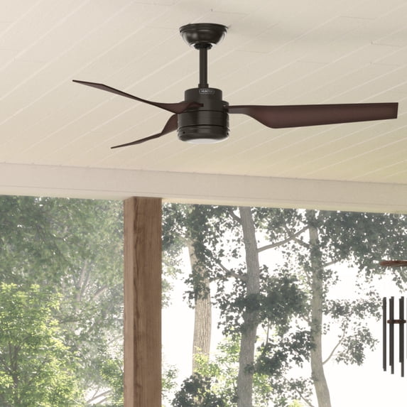 Hunter 52 inch Outdoor or Indoor Ceiling Fan No Light - Ceiling Fan without Light, For Patio, Porch, Garage, or Living Room, Standard Mount, 3 Blades, Wall Control - Cabo Frio 50258, New Bronze