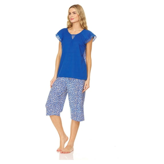 5035C Womens Capri Set Sleepwear Pajamas Woman Sleep Nightshirt Royal Blue XL