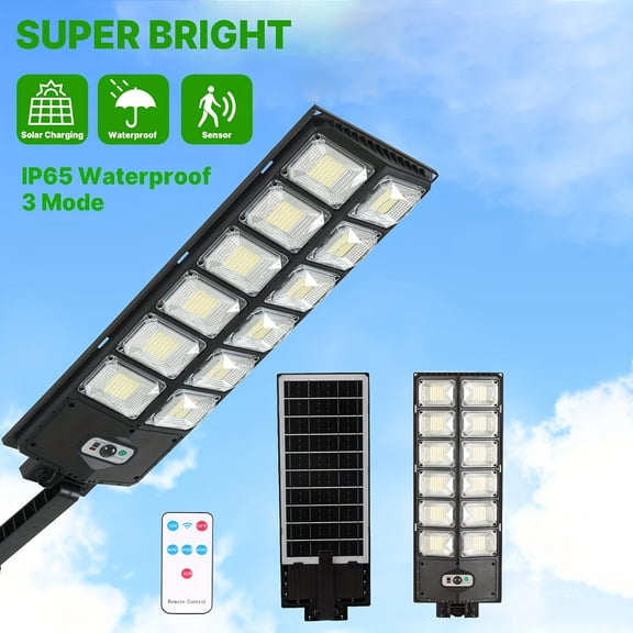 504/144 LED Solar Street Light 6500K 3000LM Waterproof Outdoor Solar Floodlight, Foldable Bracket, Wide Angle Motion Sensor & Remote, for Yard, Parking Lot, Basketball Court