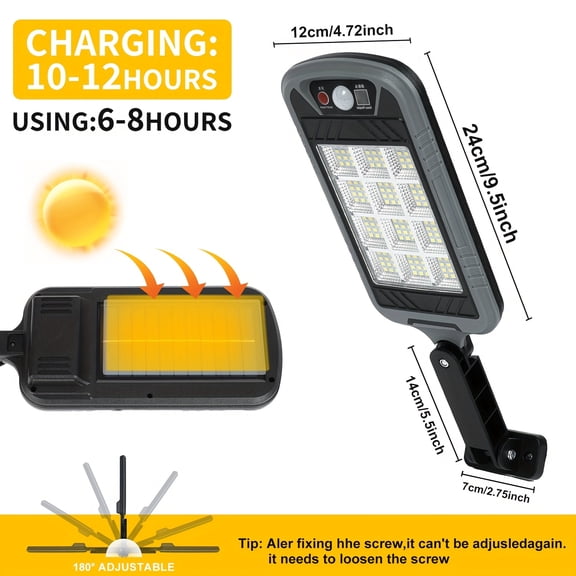 504/144 LED Solar Street Light 6500K 3000LM Waterproof Outdoor Solar Floodlight, Foldable Bracket, Wide Angle Motion Sensor & Remote, for Yard, Parking Lot, Basketball Court