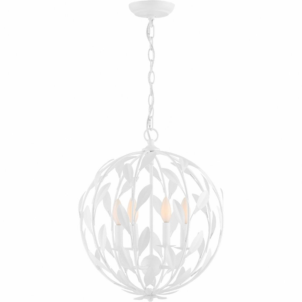 Matte White Mini Wrought Iron 4-Light Chandelier