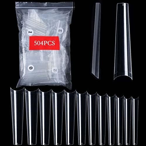 504 count XXXL Clear Coffin  Tips, Half Cover Ballerina  Nails 12 Sizes, 3XL Square Straight Ballerina Shape False  Tips, No C Curved 2.2 Inch   Tips For Salon  DIY
