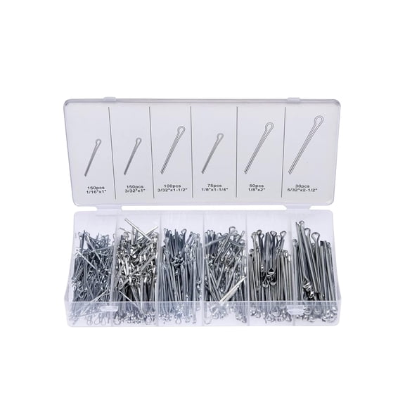 50454 Pin Kit Set | 555pcs | Galvanized Premium | Steel Split Pin Fasteners | Straight Hairpins | Fixing Pins or Castle Nuts