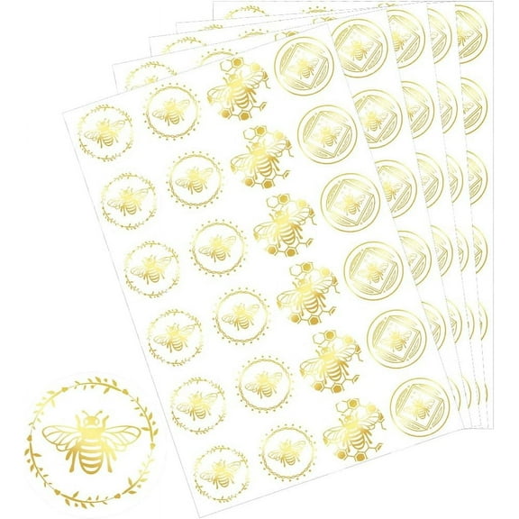 504Pcs Embossed Bee Stickers Gold Foil Envelope Seal Stickers Self-Adhesive Bees Insect Envelope Stickers Decals for DIY Photo Album Envelope Invitation Card Diary Scrapbook Decoration