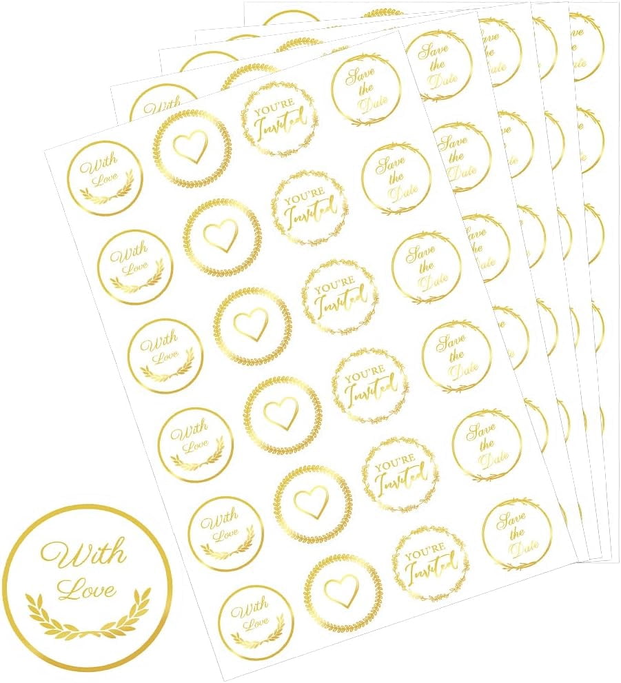 504Pcs Gold Foil Heart Stickers Embossed Envelope Seals Self-Adhesive ...