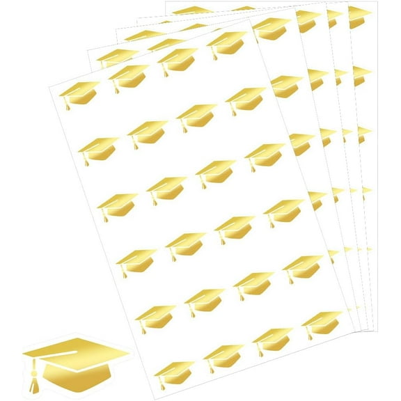 504Pcs Gold Graduation Caps Stickers Embossed Envelope Seal Stickers Self-Adhesive Clear Caps Hat Seals Gold Foil Decals for DIY Envelope Invitation Card Diary Scrapbook Decoration Gold