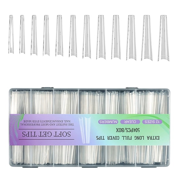 504Pcs Long Full Covers Tips Soft Gels Tips Acrylic Nails Tips Clear Nails Tips False Nails for Women