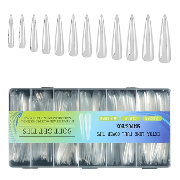 504Pcs Soft Gels Tips Extra Long Full Covers Tips Clear Nails Tips Ballerinas False Nails for Nails Salons