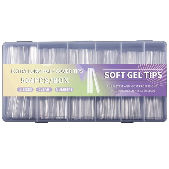 504x Extra Long Full Cover Tips Soft Gels Tips Clear Ballerinas False Nails