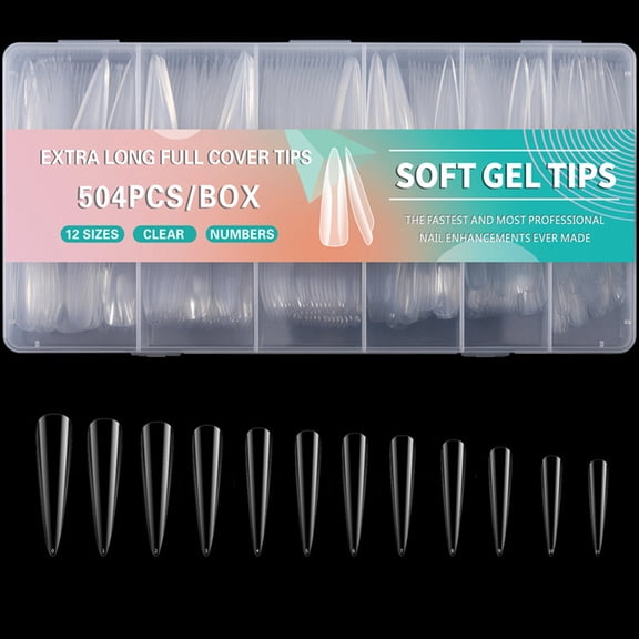 504x/Set Soft Gels Tips Press On Extra Long Full Cover Tips Clear Tips Ballerinas False Nails for Salons