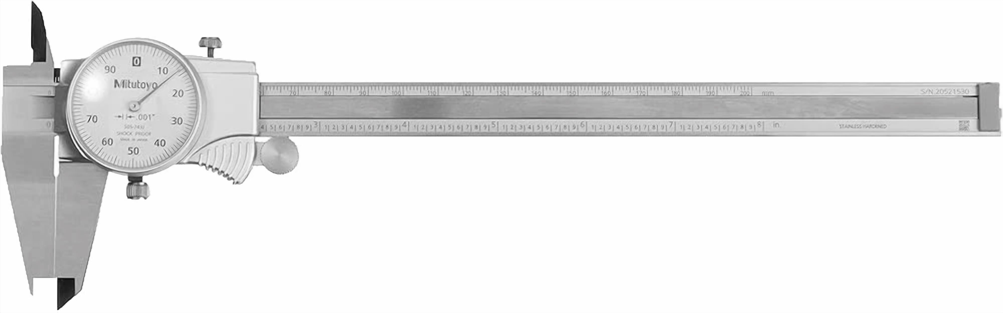 505-743J Mitutoyo Dial Caliper – .1″ Per Revolution: 0-8″