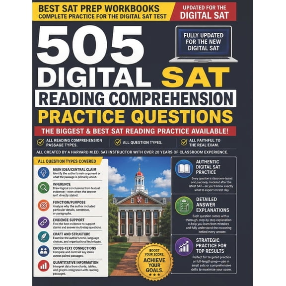 Best SAT Prep Workbooks: Complete Practi 505 Digital SAT Reading Comprehension Practice Questions, (Paperback)