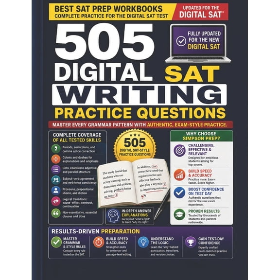 Best SAT Prep Workbooks: Complete Practi 505 Digital SAT Writing Practice Questions, (Paperback)