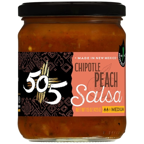 505 Southwestern Chipotle Peach Salsa, Medium, 15 oz Jar Gluten Free Vegan Salsa Made with Hatch Valley Peppers
