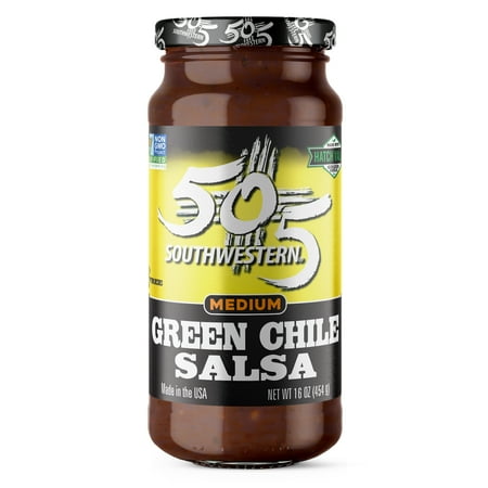 505 Southwestern Green Chile Salsa, Medium, 16 oz Glass Jar - Hatch Valley Green Chile Salsa for Chips, Tacos, Nachos, and Mexican Meals
