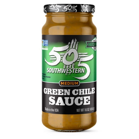505 Southwestern Medium Green Chile Sauce, 16 oz Jar Hatch Green Chile Sauce for Tacos and Enchiladas
