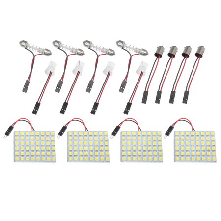 5050 48SMD DC12V LED Panel Car RV Interior Dome Light with BA9S T10 Festoon Adapters White (Set of 4)