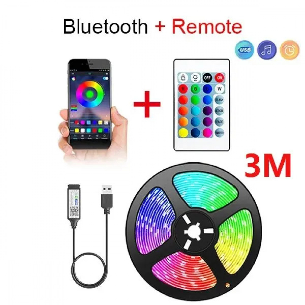 5050 SMD RGB LED Strip Light with Bluetooth & USB Control - 5V Flexible ...