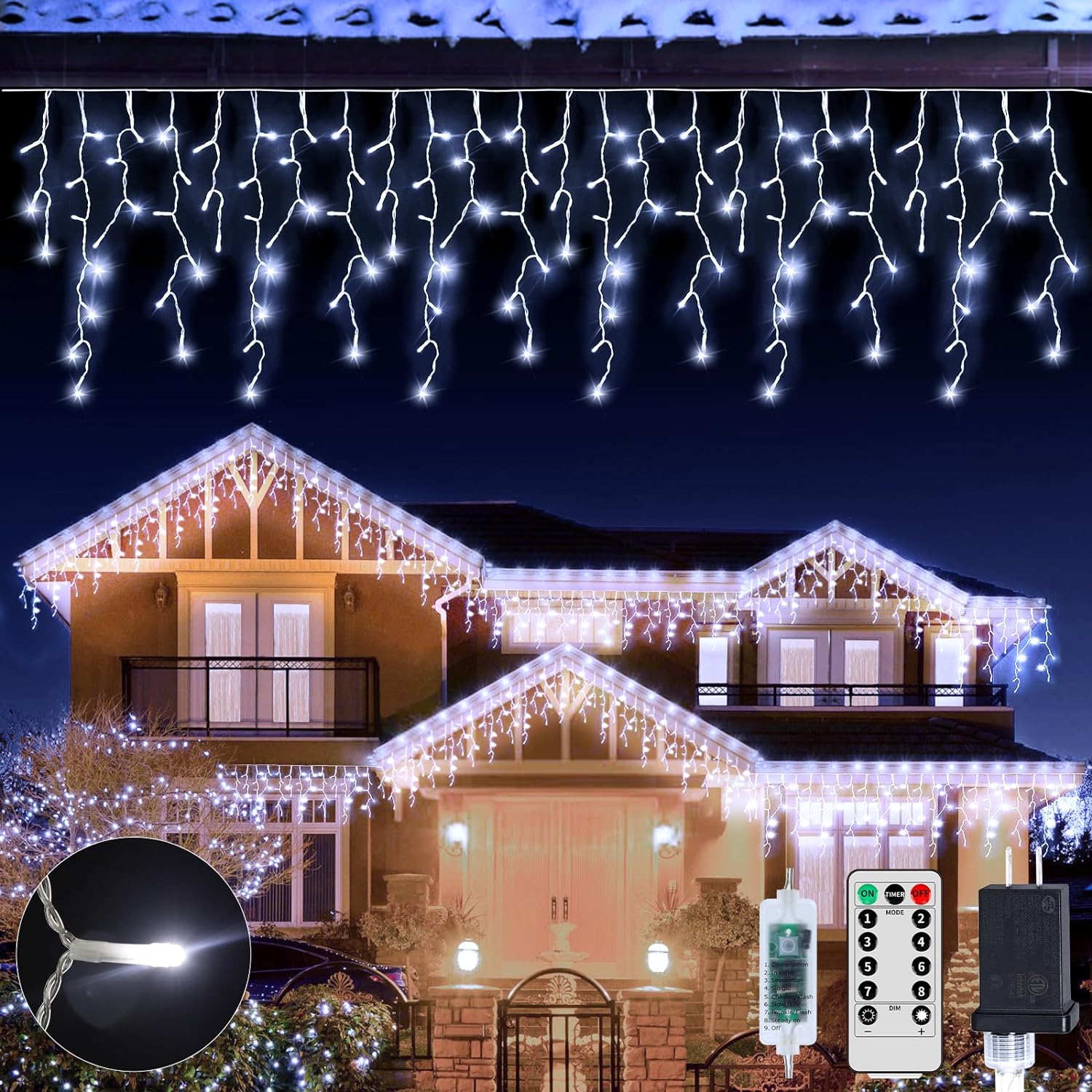 506 LED Icicle Lights Connectable Outdoor Christmas Lights, Hanging