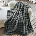thumbnail image 1 of Parojati 50*60 Faux Fur Throw Blanket for Couch - Extra Soft Fluffy Warm Bubble Design Throw for Couch, Sofa, Travel and Versatile Use for Bedroom, Living Room, Farmhouse, Grey, 1 of 10