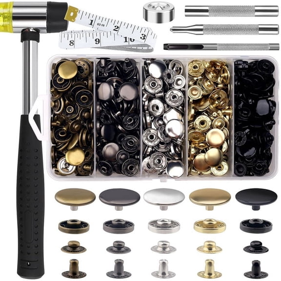 506PCS Snap Fasteners Kit, 15mm Leather Snap Fasteners Kit,Button Snaps Studs, for Clothes, Jackets,Bracelets,Bags