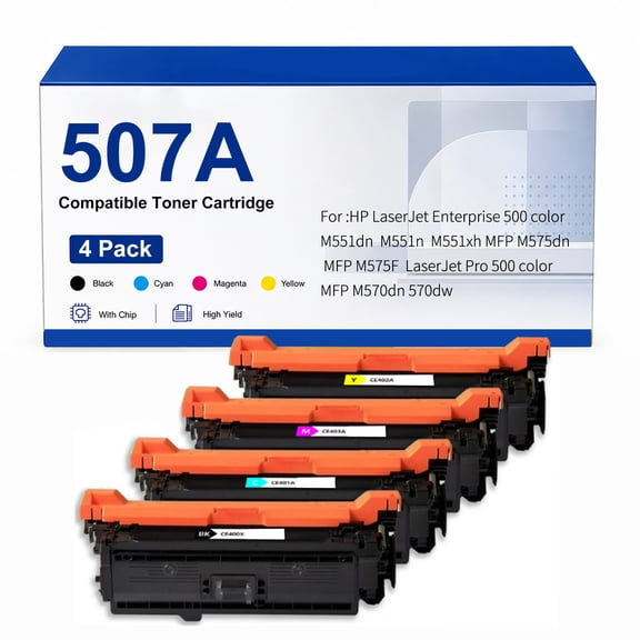 507A 504A Toner Cartridge 4 Pack Compatible with HP 507A 507X CE400A/CE250A Toner LaserJet Enterprise 500 color M551 575 570 CP3520 3525 3530 CM3530 Printers