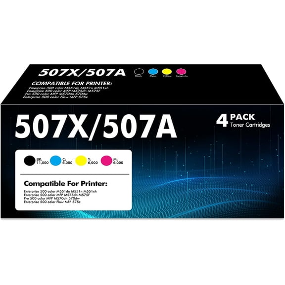 507X 507A Toner Cartridge 4-Pack CE400X CE400A CE401A CE402A CE403A | Compatible for HP LaserJet Enterprise 500 Color MFP M570dn M570dw M575f M575c M551 M551n M551dn M551xh M570 M575 Printer