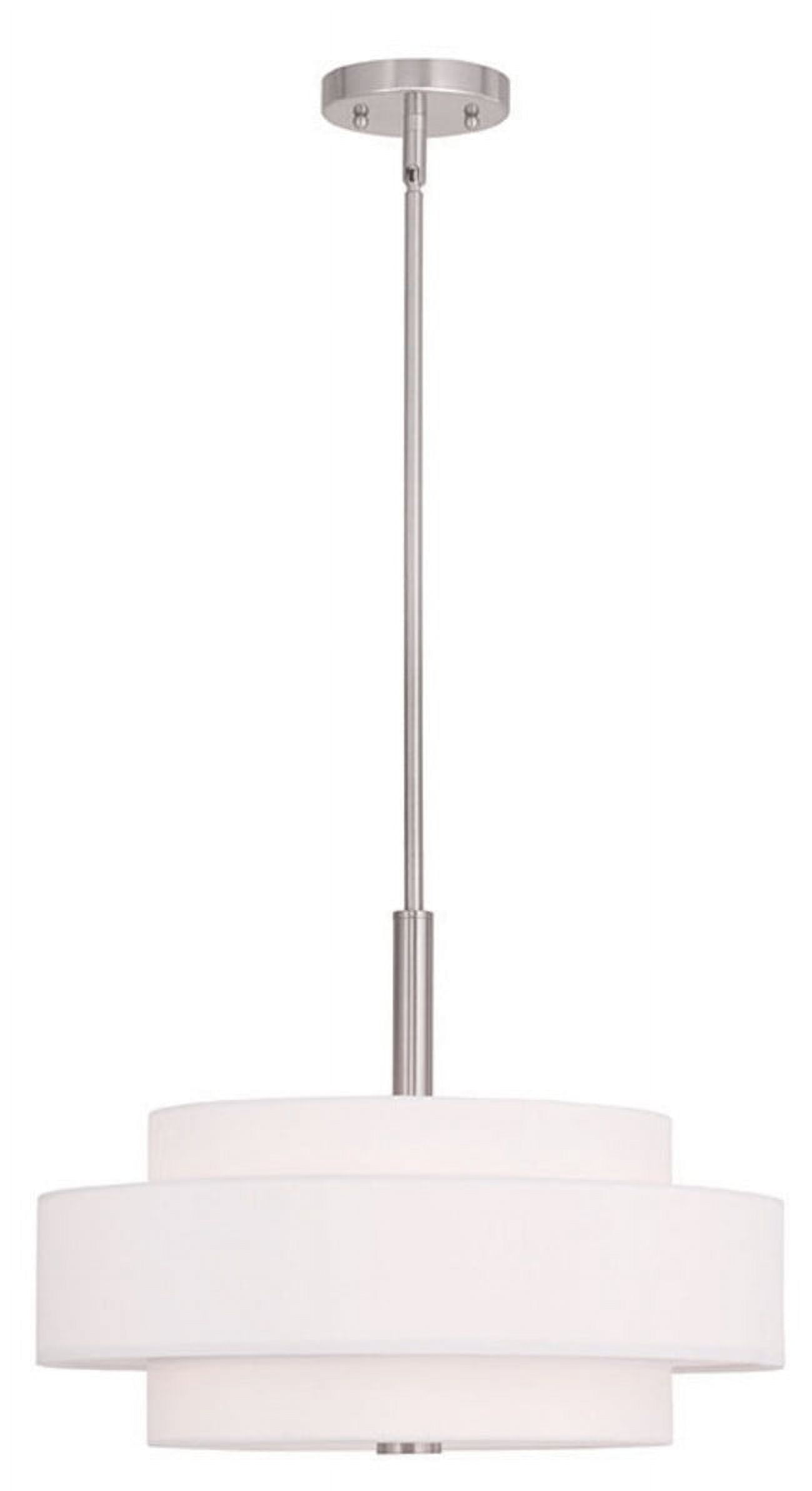 Meridian Brushed Nickel 4-Light Pendant with Off-White Fabric Shade