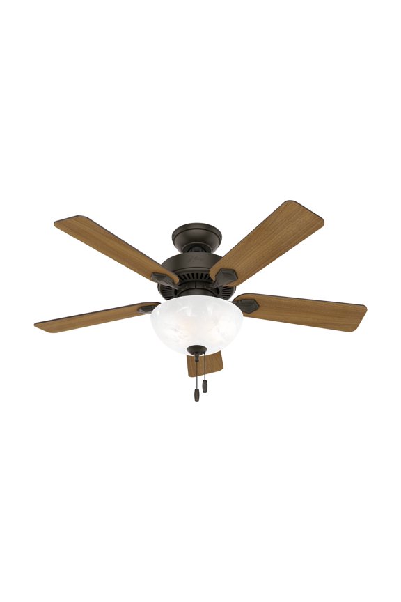 44 inch Indoor Ceiling Fan with LED Light - Bronze Ceiling Fan with Pull Chain, For Bedroom, Living Room, or Kitchen, Standard Mount, No Remote, 5 Blades - Swanson 50896, New Bronze