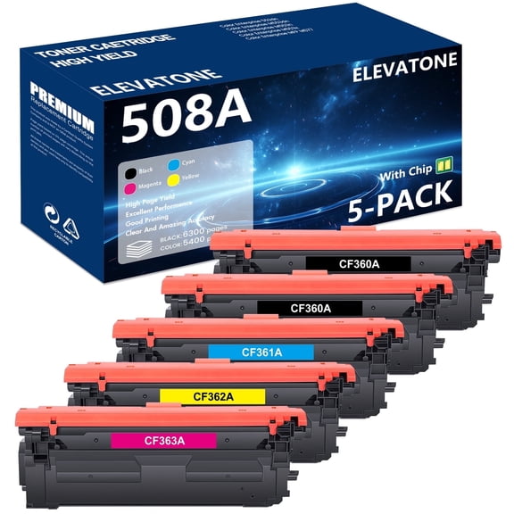 508A 5-Pack Toner Cartridge Compatible for HP508A 508X CF360A CF361A CF362A CF363A Color LaserJet Enterprise 552dn M553dn M553n M553x MFP M577 Printer (Black,Cyan,Magenta,Yellow)
