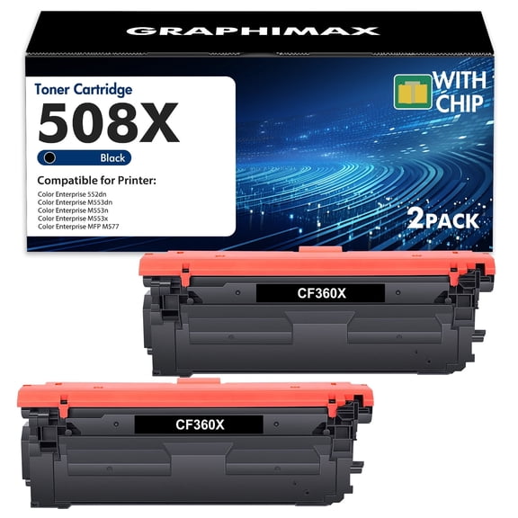 508X CF360X Black Toner Cartridge Compatible for CF360X 508X 508A Color LaserJet Enterprise 552dn M553dn M553n M553x MFP M577 Printer 2 PACK