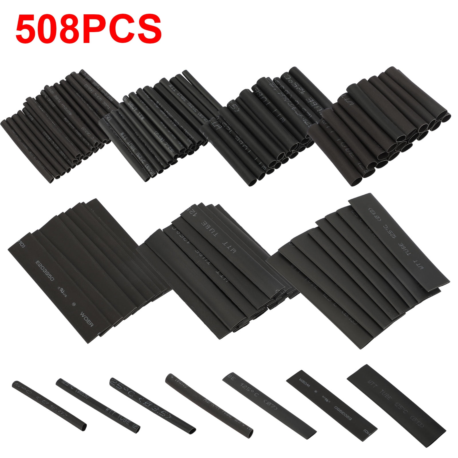 508pcs Heat Shrink Tubing Kit,7 Sizes Black Heat Shrink Tube, Shrink