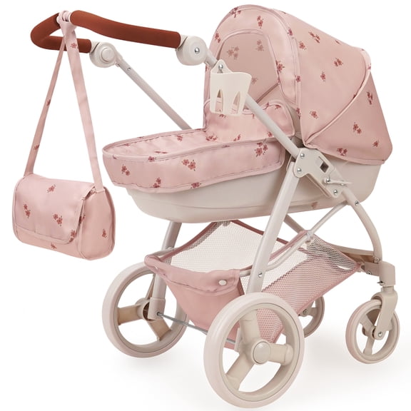 509 Crew: Ballet Flora - Bella 2-In-1 Doll Pram - Soft Pink Flower, Handbag, Removable Bassinet, Canopy-Adjustable Handle, Doll Accessory Toy, Kids 3+