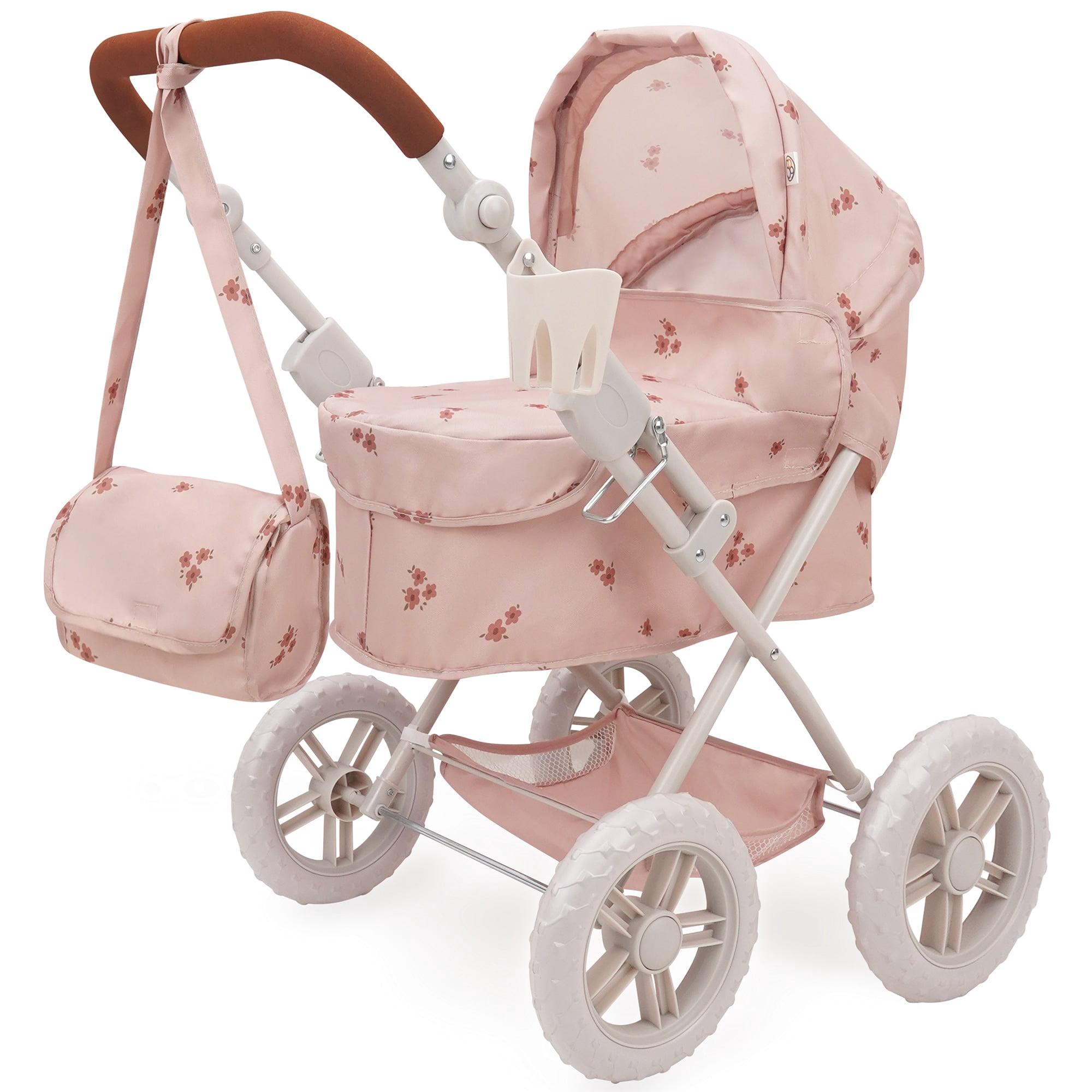 509 Crew: Ballet Flora - Deluxe Amanda Doll Pram - Soft Pink & Flowers, Handbag, Sun Canopy, Adjustable Handle, Foldable, Doll Accessory Toy, Kids 3+