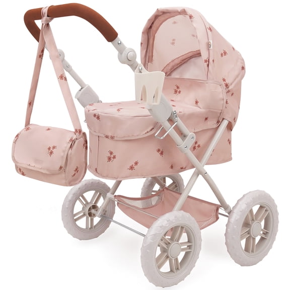 509 Crew: Ballet Flora - Deluxe Amanda Doll Pram - Soft Pink & Flowers, Handbag, Sun Canopy, Adjustable Handle, Foldable, Doll Accessory Toy, Kids 3+