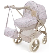 509 Crew Little Flora - Bella 2-In-1 Doll Pram - Flower-Tan-Pink, Convertible Toy Stroller, Removable Bassinet, Adjustable Handle, Folding, Kid 3+