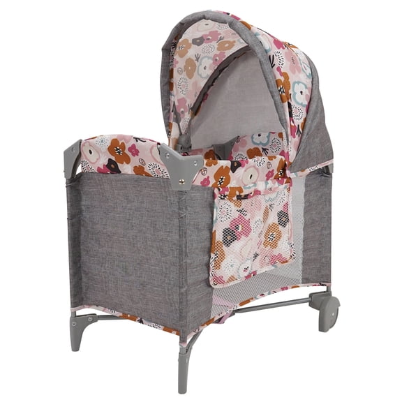 509 Crew: Melange Flora - Deluxe Doll Play Yard - Accessory For Dolls Up To 18", Matching Bag, Wheeled Crib, Removable Canopy, Foldable, Toy Kids 3+