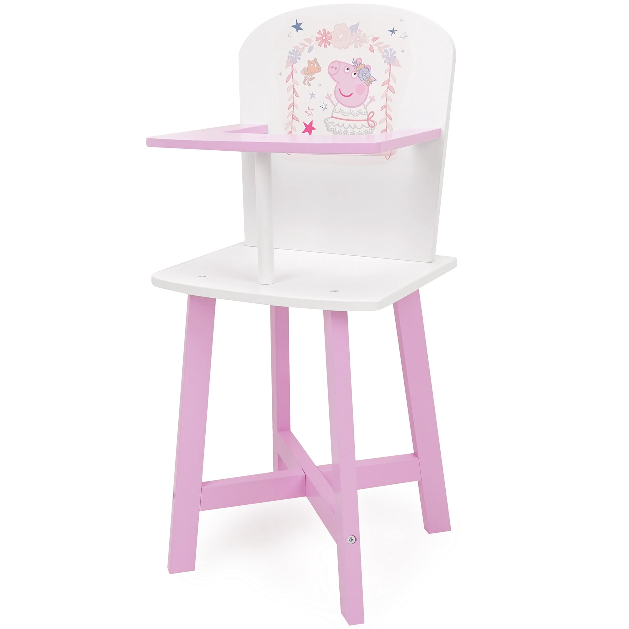 509 Crew: Peppa Pig - Wooden Doll High Chair - Pink- White-Ballerina, Secure Seating, Doll & Plush Feeding Accessory, Nurturing Roleplay Toy, Kids 3+