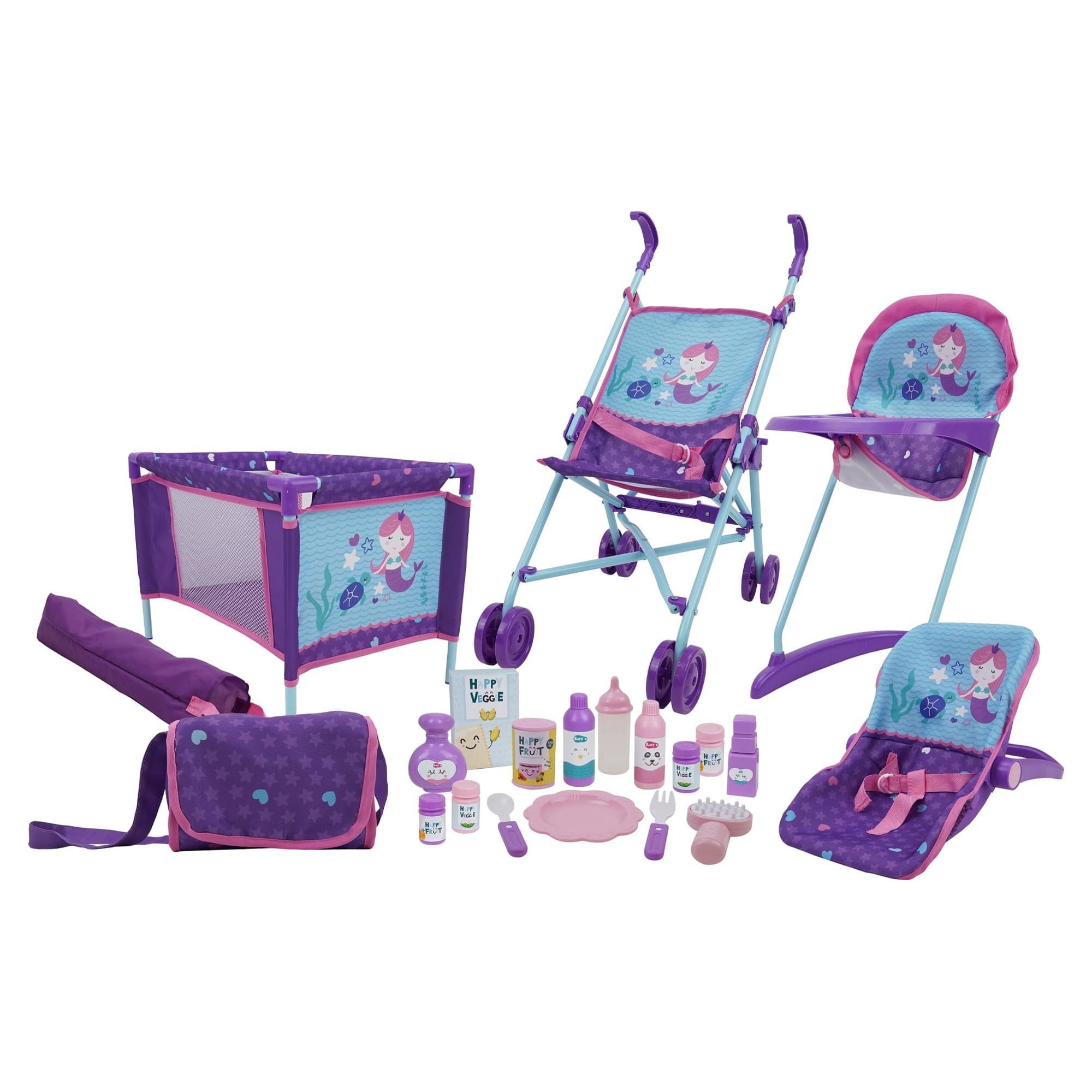 509 Crew Stroll n Play & Care Set Foldable Doll Accessories with Diaper Bag, Multicolor, 21 Pieces