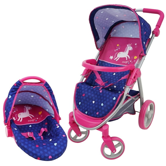 509 Crew Unicorn 2-in-1 Doll Travel System - Convert Car Seat to Stroller, Pretend Play, Kids 3+