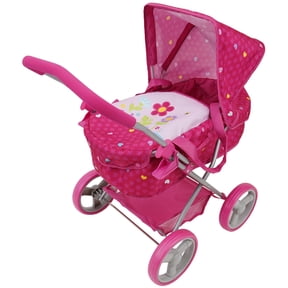 509: Garden Doll Pram - Kids Pretend Play, Large Canopy, Storage Basket & Bassinet, Ages 3+