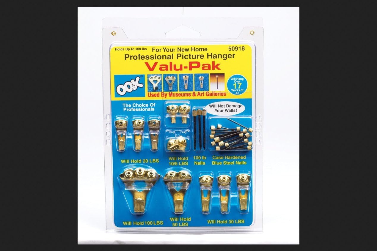 50918 Professional Picture Hangers, Reusable Art H s, Padded, Brass, 5lbs - 100lbs (Hangs 12 Pictures)