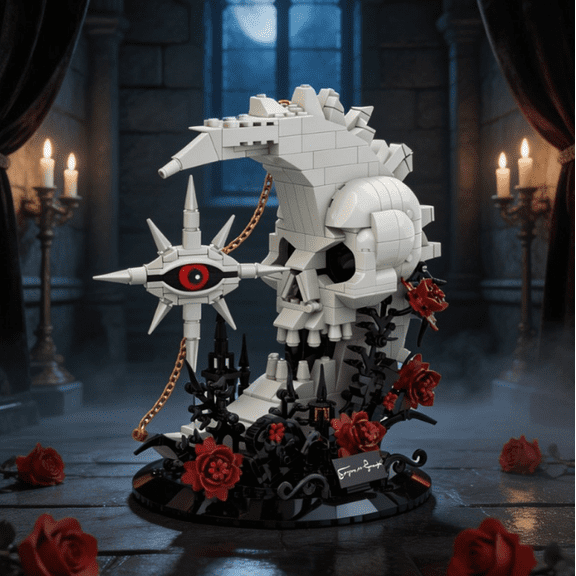 509PCS Gothic Skull Moon Star Building Bricks Set, DIY Mini Block Assembly Model, Dark Gothic Skeleton Decor, Halloween Creative Gift