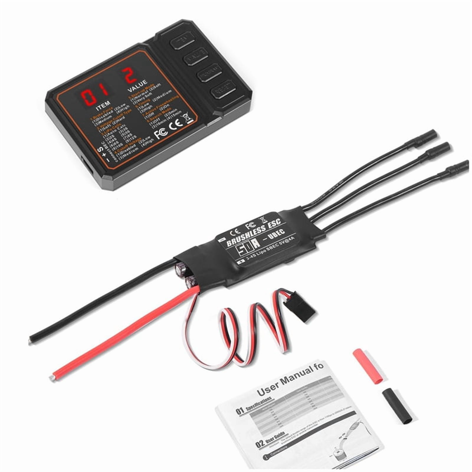 50A Brushless ESC 2-3S Lipo Support BEC Output with Programming Card ...