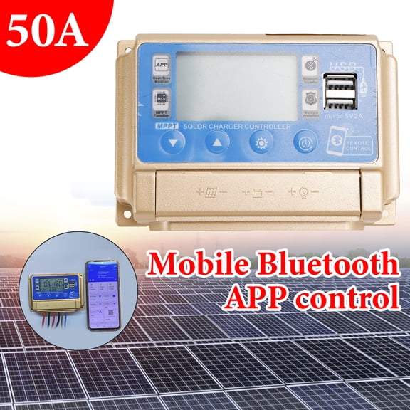 50A MPPT Bluetooth APP Solar Charge Controller Charger Fits 12V/24V Battery Gold