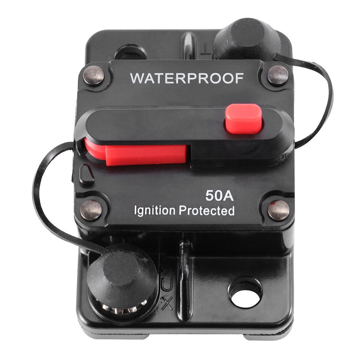 50A Waterproof High Amp Manual Reset Dual Circuit Breaker with Switch (Black)