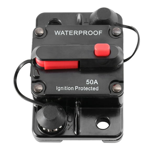 50A Waterproof High Amp Manual Reset Dual Circuit Breaker with Switch (Black)