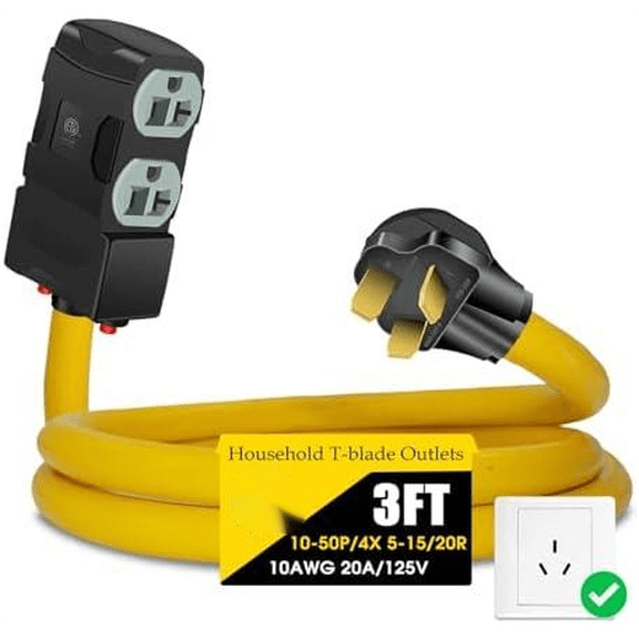 50Amp to 20Amp 110V Adapter, Compatible with NEMA 10-50P to 4X 5-20R/15R with 20 Amp Circuit Breaker, 220/250V Electrical Stove/Range/Oven Male Plug Gas 110/125V Power Convert Adapter(3 FT)$$