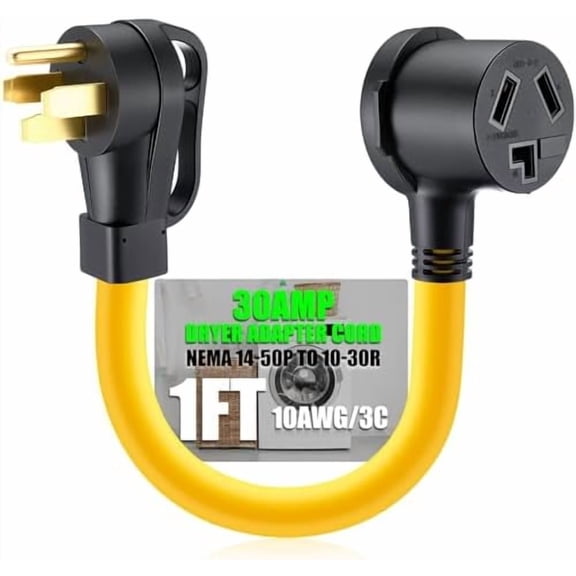 50Amp to 30Amp Dryer Adapter Cord NEMA 14-50P Male to 10-30R Female, 4 Prong Male to 3 Prong Female Power Cord For RV Generator to Dryer with Handle, STW 10 AWG/3C, 1FT, ETL Listed